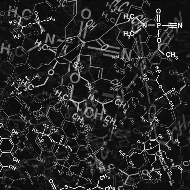 Photo of Image of chemical technology abstract background. Science wallpaper with school chemistry formulas and structures.