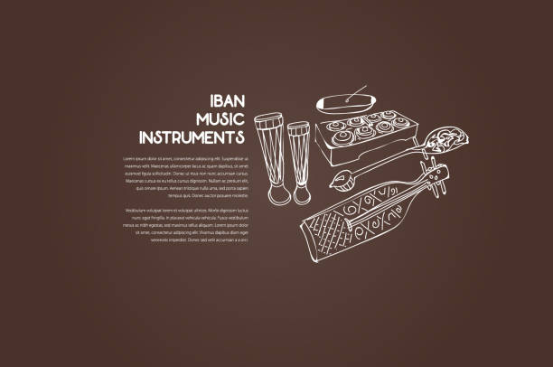 tradycyjne instrumenty muzyczne iban - dayak stock illustrations