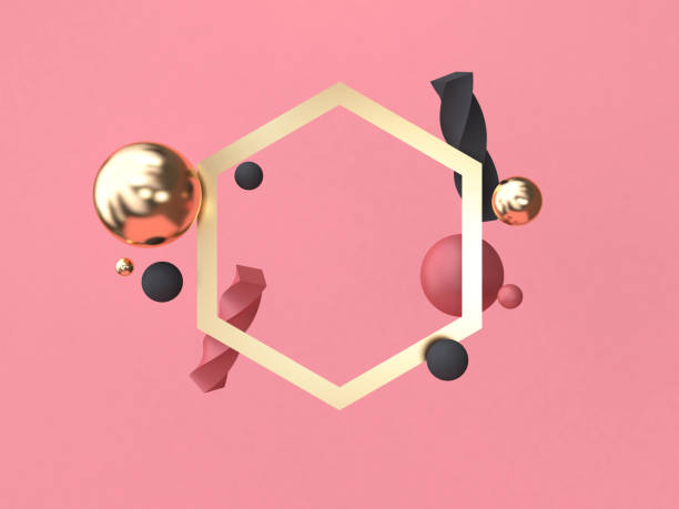 istock 3d rendering red-pink background minimal abstract geometric shape floating 3d rendering gold frame 1051091774