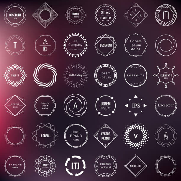ilustraciones, imágenes clip art, dibujos animados e iconos de stock de conjunto de elementos distintivos y etiquetas. diseño geométrico moderno – círculos - circle logo