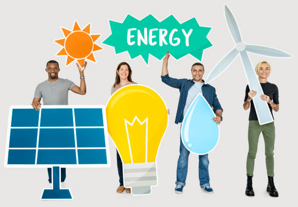 istock Diverse people holding energy saving icons 1051092378