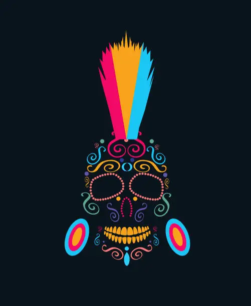 Vector illustration of Punk skull icon with sunglasses and Mohawk vivid colors