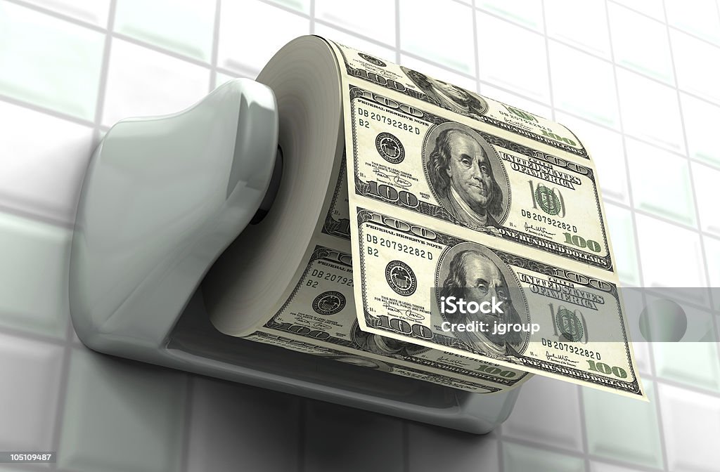 Monetary Inflation Roll of $100 bills on a toilet paper spindle Toilet Paper Stock Photo