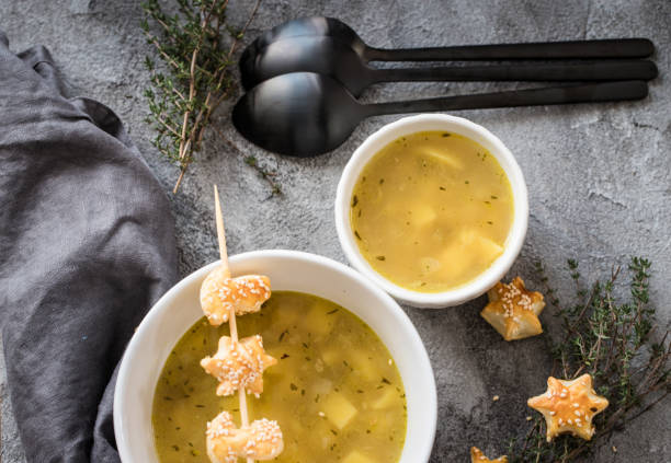 festive potato soup for christmas stock photo