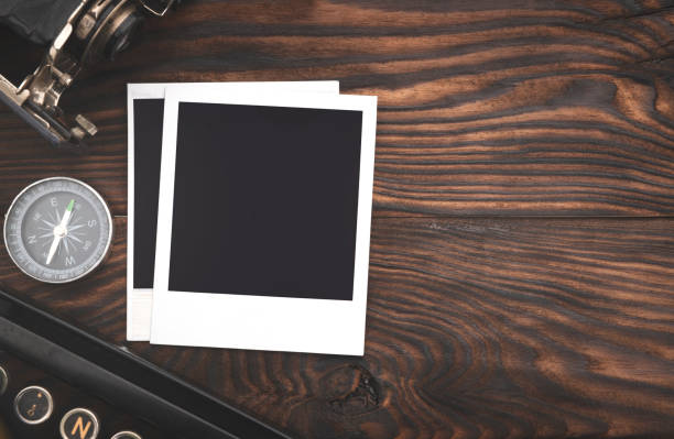 Vintage photo frame and gear with copy space