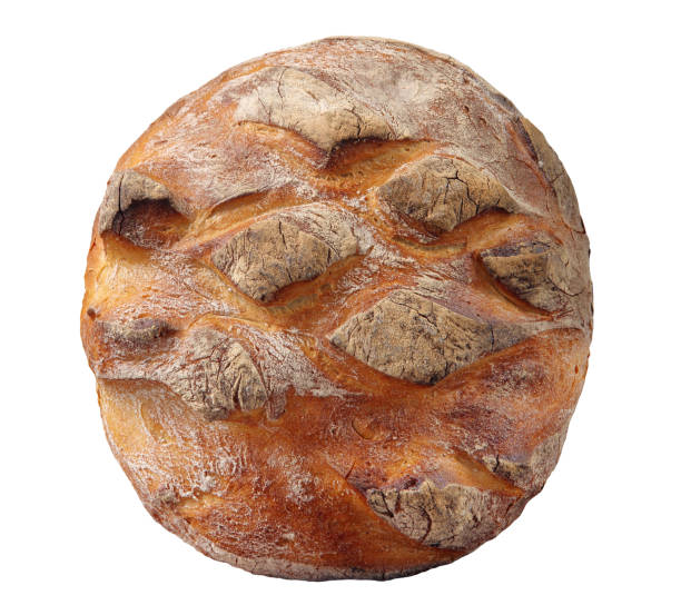 istock Round loaf of bread top view isolated on a white background 1051136492