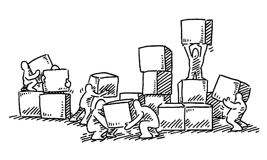 Human Figures Stacking Boxes Drawing
