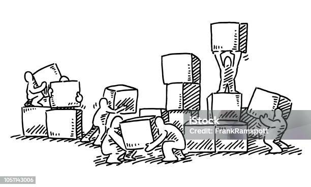Cartoon Human Stack Human Figures Stacking Boxes Drawing Stock Illustration - Download ...
