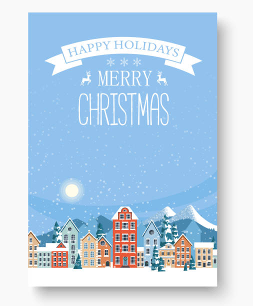 ilustrações de stock, clip art, desenhos animados e ícones de merry christmas and happy holidays greeting card. - christmas house