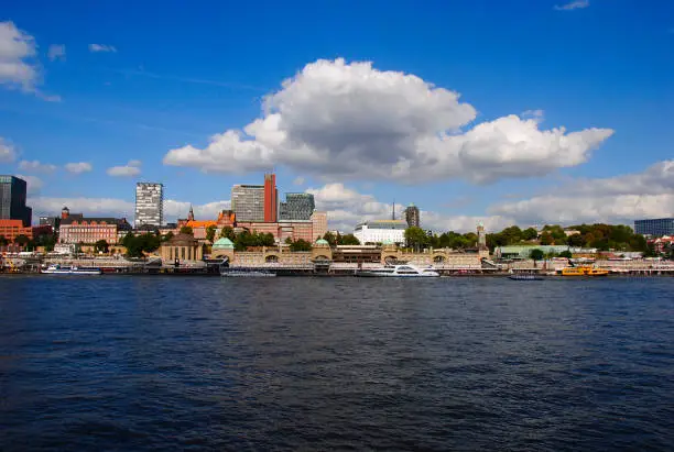 panorama view on the Landungsbrücken in Hamburg in Germany