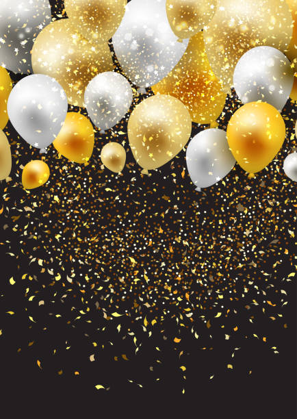 Celebration background with balloons and confetti Celebration background with gold and silver balloons and confetti new years 2019 stock illustrations