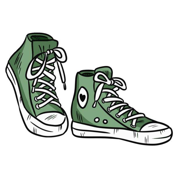 ilustrações, clipart, desenhos animados e ícones de ilustração em vetor. par de tênis de hipster têxtil com pés de borracha - sapato de lona