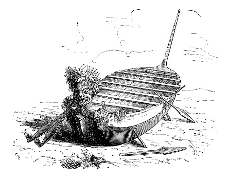 Illustration of a War canoe of New Zealanders