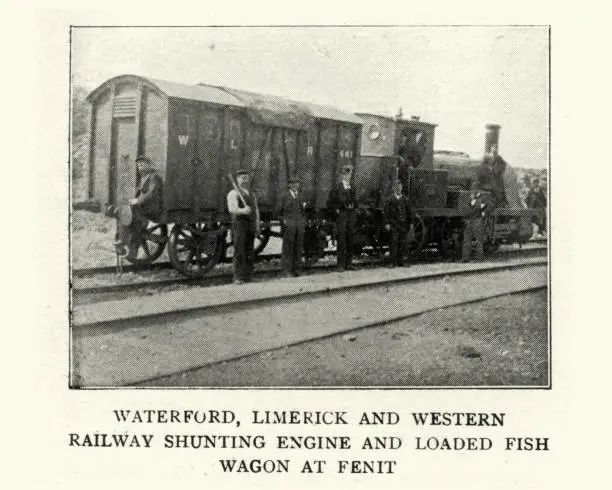 Vintage photograph of Victorian shunting engine and wagon. 19th Century