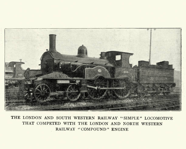Victorian Railway Locomotive Vintage photograph of Victorian Railway Locomotive of the London and South Western Railway locomotive photos stock pictures, royalty-free photos & images