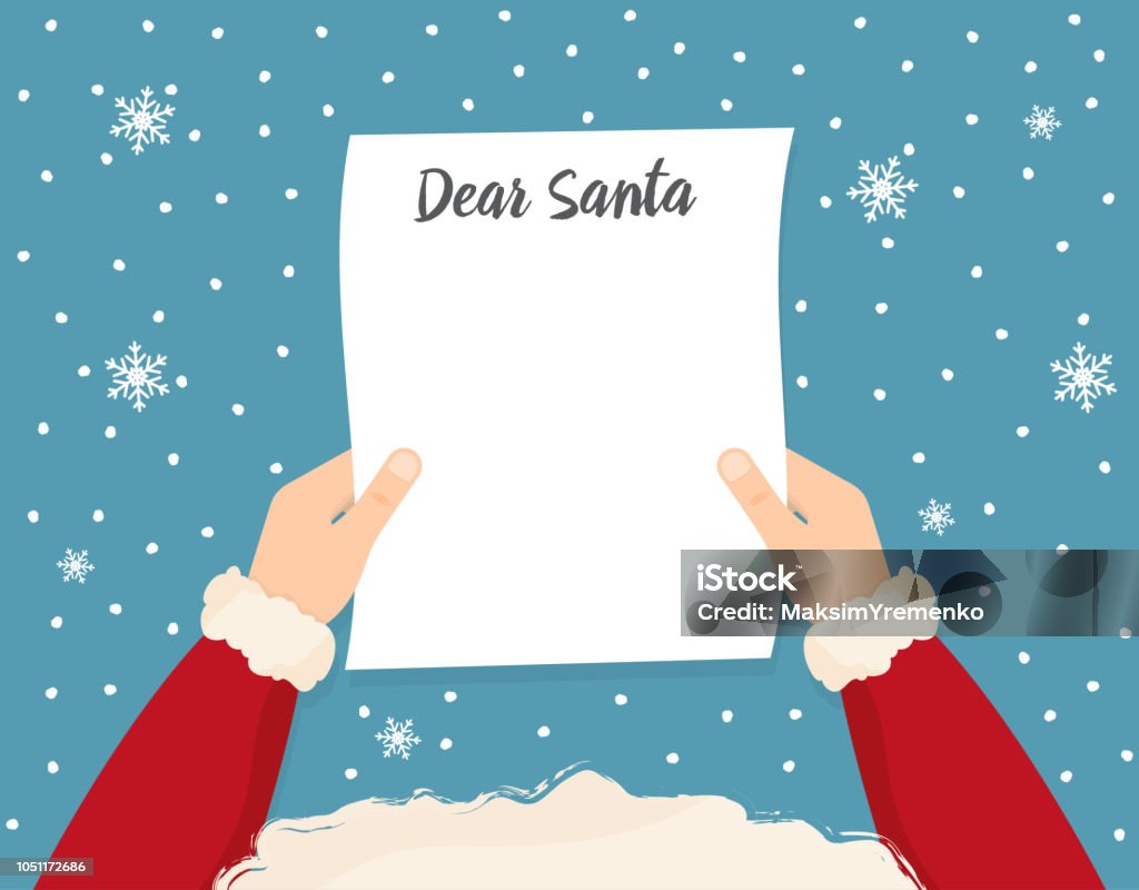 Santa is holding in his hands reading a letter Santa is holding in his hands reading a letter. Dear santa. Vector illustration Santa Claus stock vector