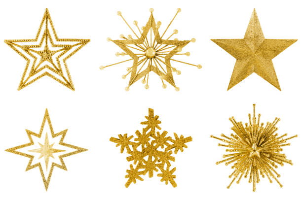 Christmas Star Collection Star Collection Isolated on White tree topper stock pictures, royalty-free photos & images