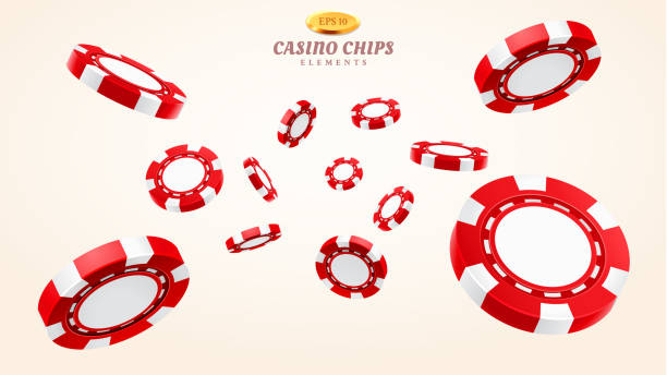 레드 3d 카지노 칩 또는 현실적인 토큰 비행 - gambling chip gambling vector casino stock illustrations