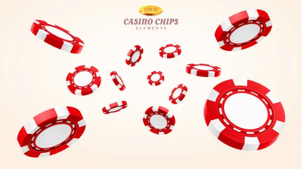 Vector illustration of Red 3d casino chips or flying realistic tokens