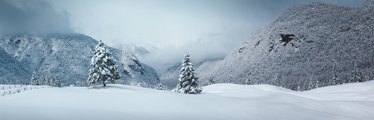 Mountain landscape covered with fresh snow.