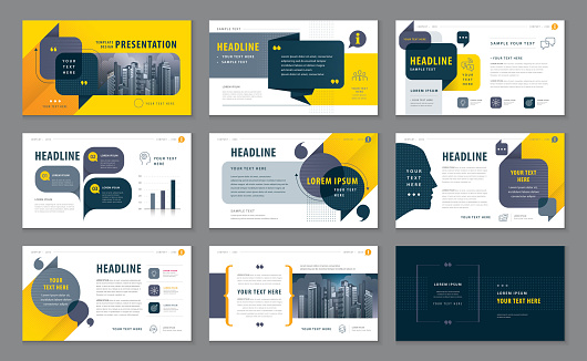 Abstract Presentation Templates, Infographic Black and Yellow elements Template design set for Brochures, flyer, leaflet, magazine, invitation card, annual report, Questions and Answers, social networks, talk bubbles vector