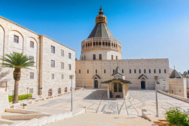 Exterior of Church of the Annunciation or the Basilica of the Annunciation in the city of Nazareth in Galilee northern Israel. stock photo