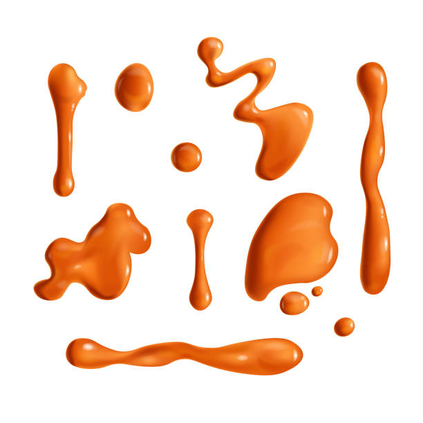 stockillustraties, clipart, cartoons en iconen met set van verschillende realistische karamel druppels - caramel