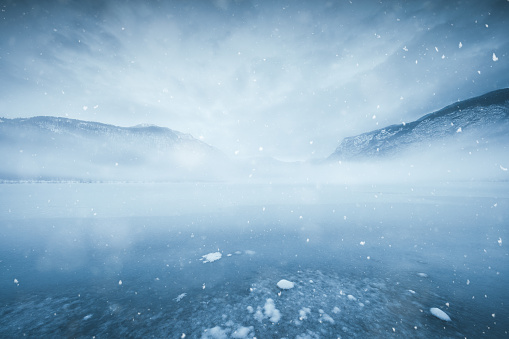 Lake Bohinj on a beautiful snowy winter day.
