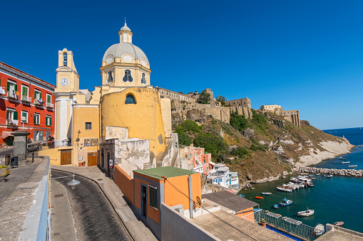 Santa Maria delle Grazie Church on Island of Procida, Gulf of Naples, Campania, Italy.
