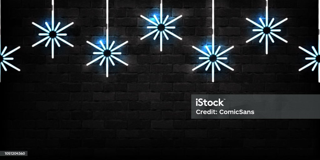 Vector realistic isolated neon sign of Snowflakes seamless pattern for decoration and covering on the wall background. Concept of Merry Christmas and Happy New Year. Neon Lighting stock vector