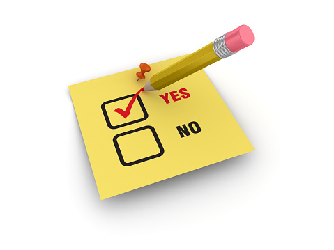 Sticky Note with Yes No Check List and Pencil - White Background - 3D Rendering