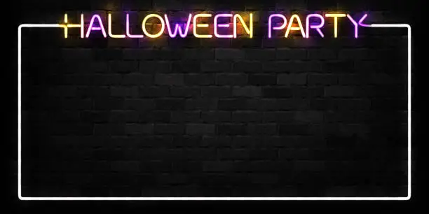 Vector illustration of Vector realistic isolated neon sign of Halloween Party frame logo for decoration and covering on the wall background. Concept of Happy Halloween.