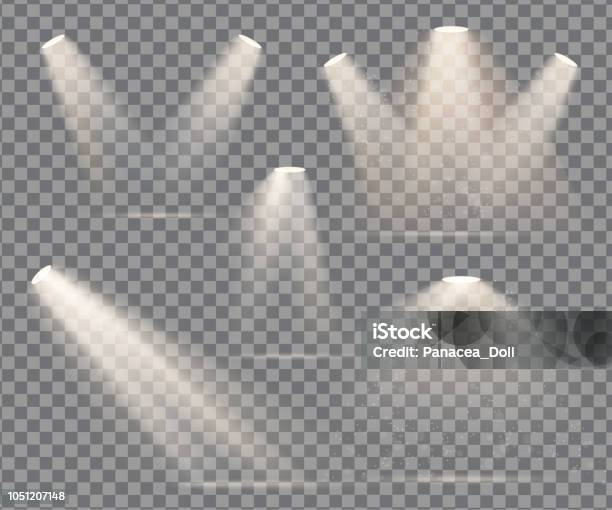 Warm Light Set Of Bulb On A Transparent Background Stock Illustration - Download Image Now - Spotlight, Illuminated, Stage - Performance Space