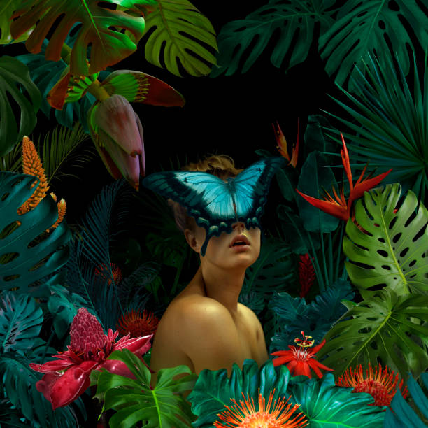 Surreal jungle portrait stock photo