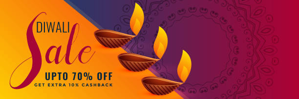 ilustrações, clipart, desenhos animados e ícones de à moda hindu de diwali festival venda desconto banner design e - 15830