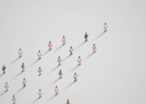 istock Crowd of people goes forward behind the leader. Way to success. 1051227240