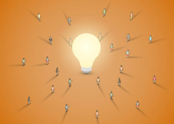 istock A group of people walking to a light bulb. Brainstorm, inspiration, idea business concept. 1051227250