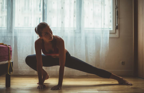 Woman exercising at home