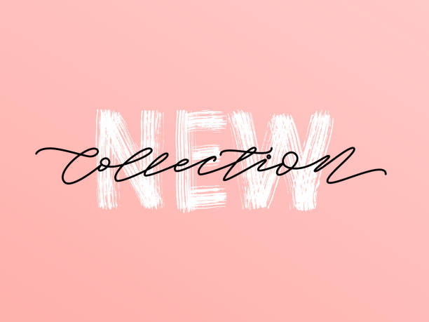 ilustrações de stock, clip art, desenhos animados e ícones de new collection white text on pastel pink background. vector illustration. hand drawn lettering word. - new arrivals