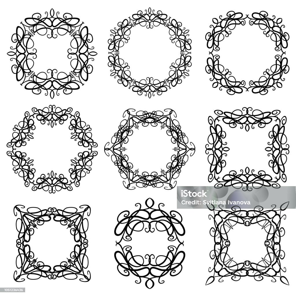 Curly Frame Design Decorative Vintage Curly Frames Set Decorative Elements For Design ...