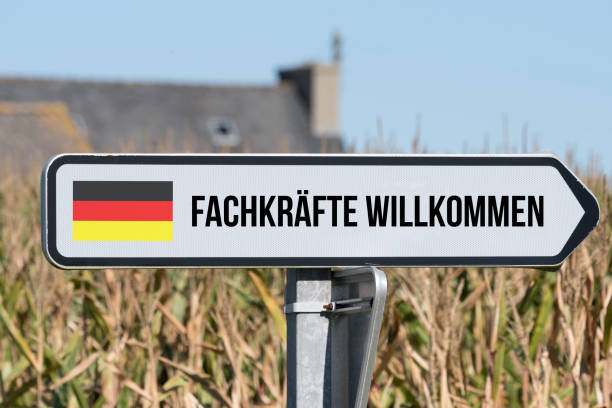 istock A sign, German flag and slogan professionals welcome 1051244700