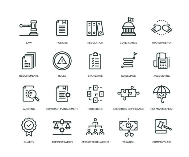 illustrations, cliparts, dessins animés et icônes de icônes de conformité - série en ligne - risk management