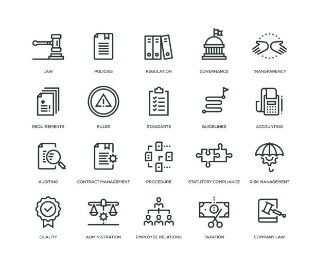 ikony zgodności - seria linii - biurowy podział stock illustrations