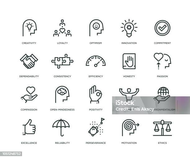 Core Values Icons Line Series Stock Illustration - Download Image Now - Icon, Honesty, Innovation