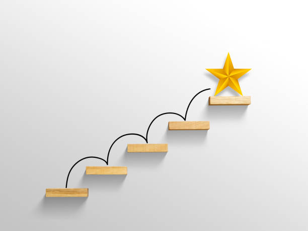 istock big yellow Star on stair, business successful concept 1051251182
