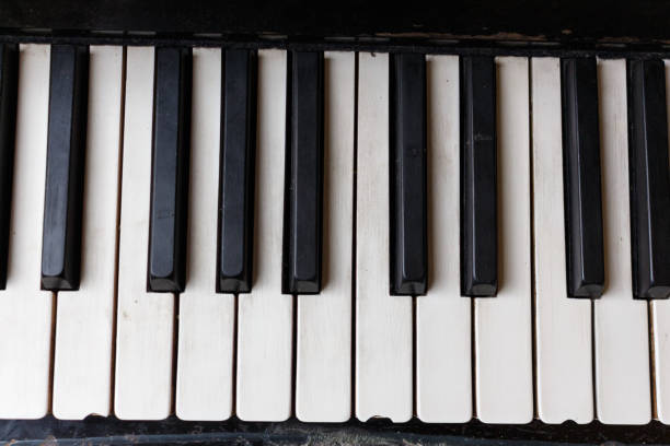 istock Closeup of old piano keyboard shallow focus 1051252228