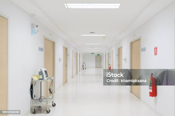 Vital Signs Patient Monitor And Fire Extinguisher Placed On Corridor Of The Hospital Stock Photo - Download Image Now