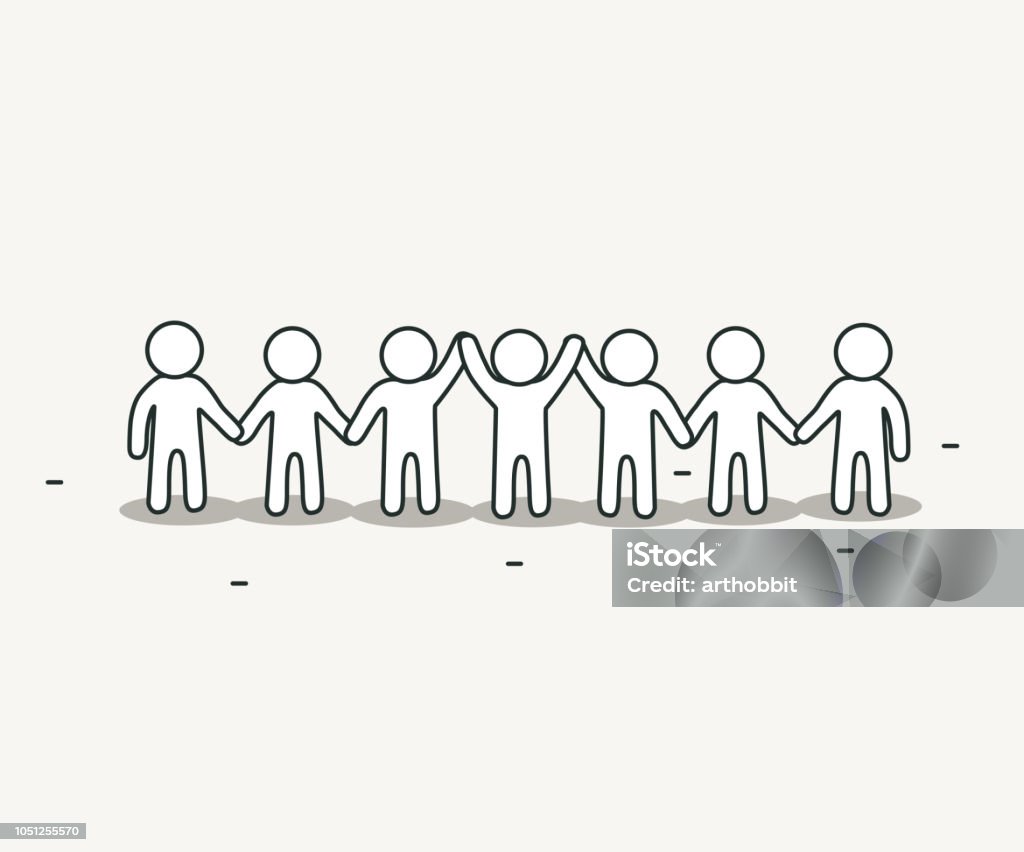 Little White People Holding Hands Teamwork And Friendship Concept Hand  Drawn Cartoon Or Sketch Design Stock Illustration - Download Image Now -  iStock