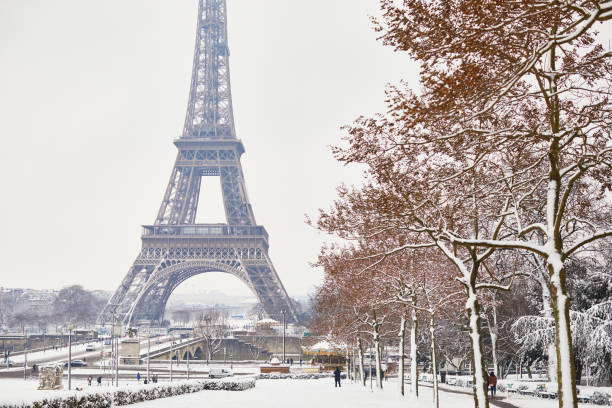istock Scenic view to the Eiffel tower on a day with heavy snow 1051258758