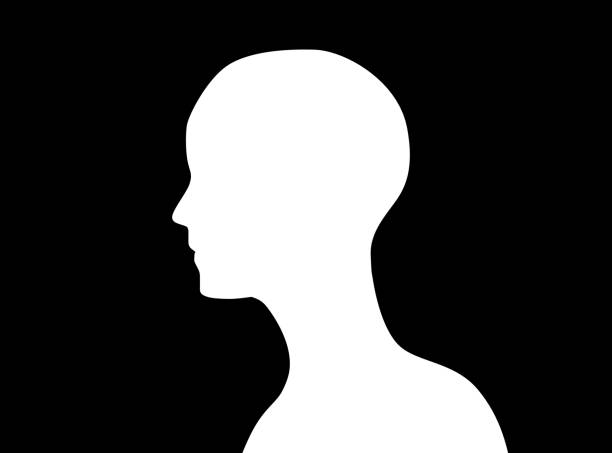 Side view of human head icon shape or profile silhouette isolated on black background. abstract illustration